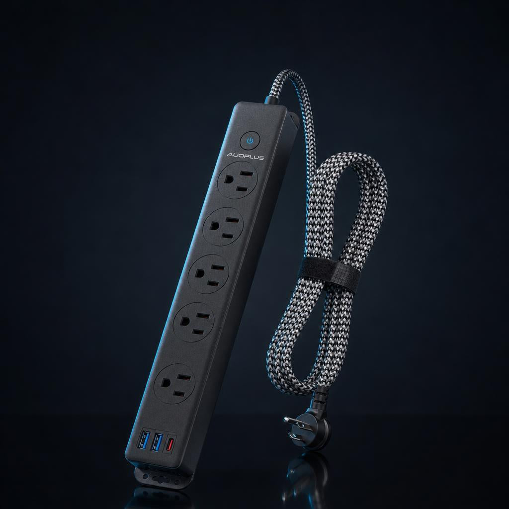 NanoTech · Multicontacto con supresor de picos, USB-C y cable trenzado de 3 m