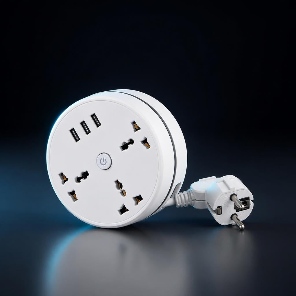 NanoTech · Multicontacto redondo con puertos USB y carga rápida – Clavija EU