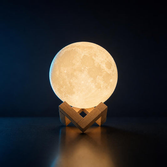 NanoTech · Lámpara de luna 3D LED de 8 cm con base de madera