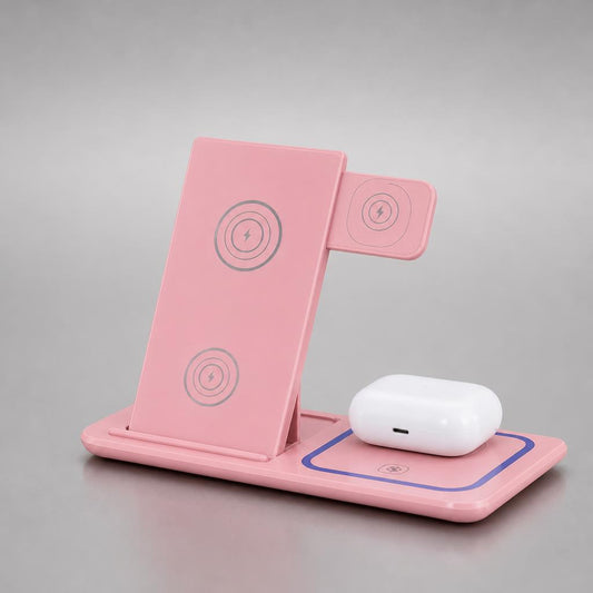 NanoTech Ti · Estación de carga inalámbrica 3 en 1 de 18W – Rosa