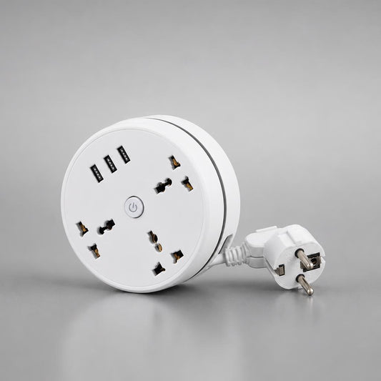 NanoTech Ti · Multicontacto redondo con puertos USB y carga rápida – Clavija EU