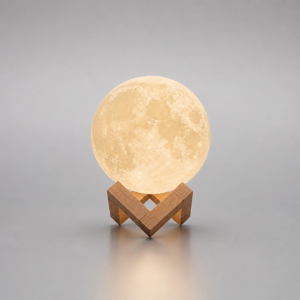 NanoTech Ti · Lámpara de luna 3D LED de 8 cm con base de madera