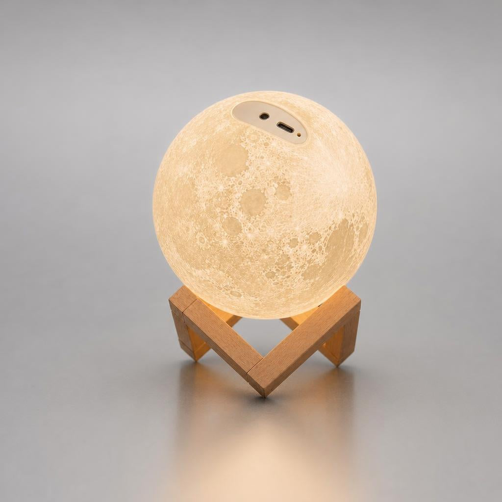 NanoTech Ti · Lámpara de luna 3D LED de 8 cm con base de madera · vista 2