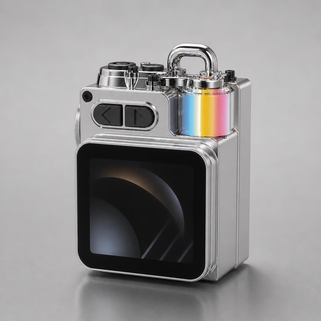 NanoTech Ti · Bocina Bluetooth mecánica de metal con pantalla LED y reloj