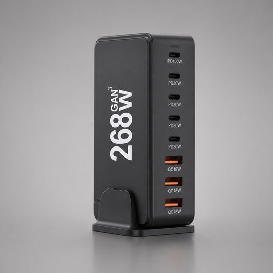 NanoTech Ti · Cargador de escritorio GaN 268W de 8 puertos USB-C y USB-A