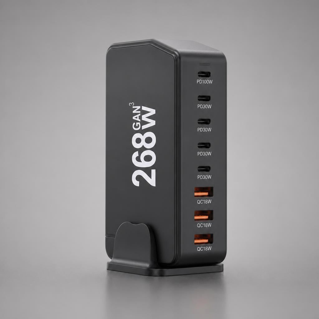 NanoTech Ti · Cargador de escritorio GaN 268W de 8 puertos USB-C y USB-A · vista 2