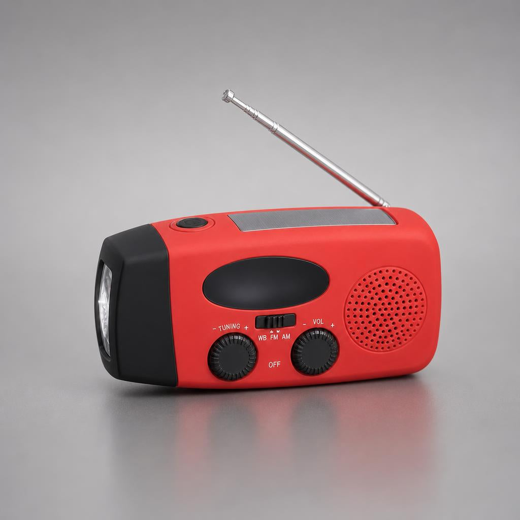 NanoTech Ti · Radio de emergencia solar y de manivela con lámpara LED