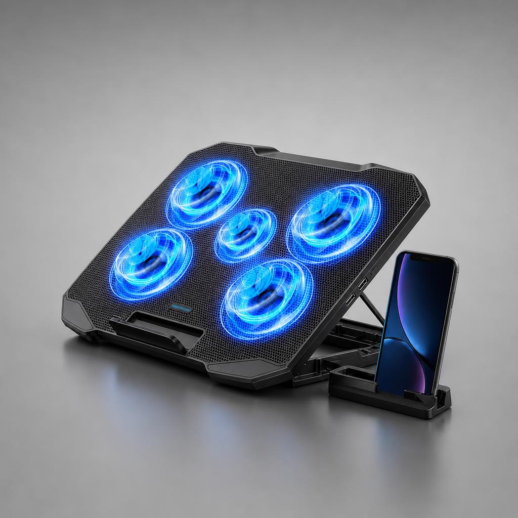 NanoTech Ti · Base enfriadora para laptop con 5 ventiladores y soporte para celular · vista 2